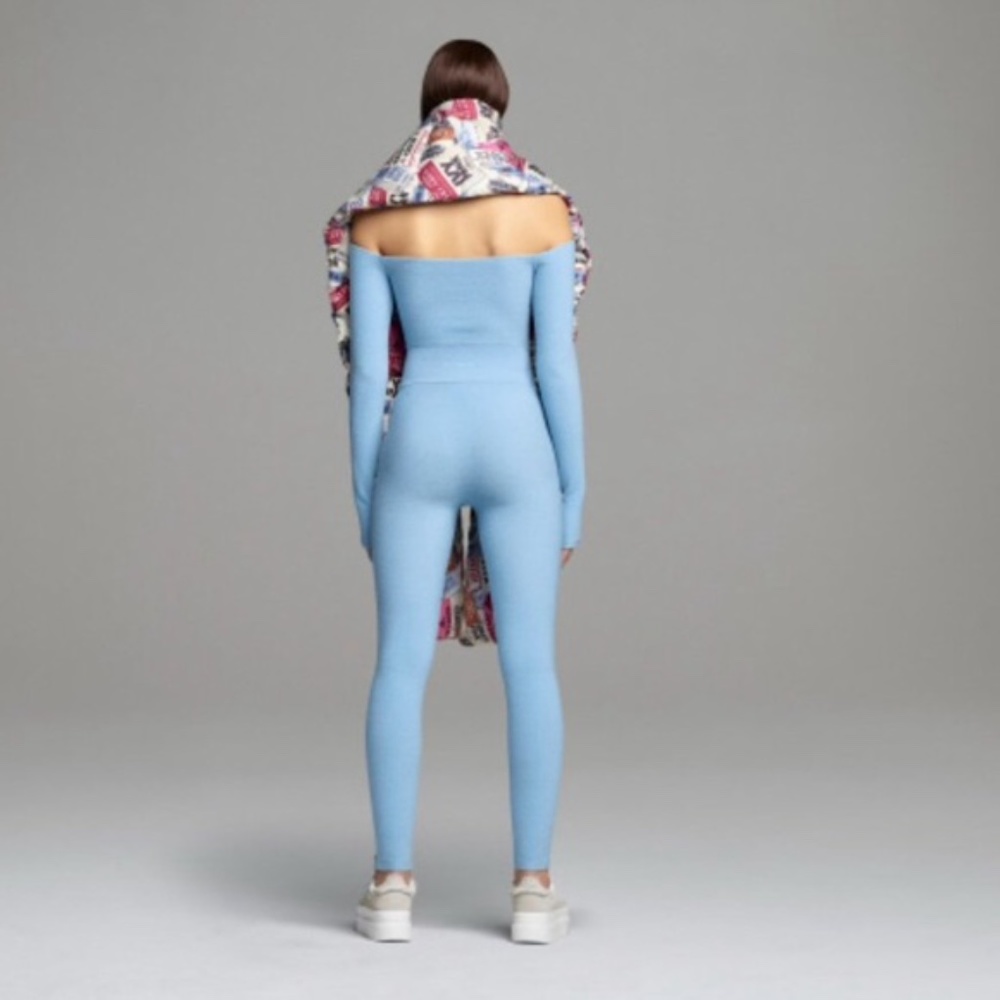 NWT Ivy Park x Adidas Light Blue 3 Stripes Terry Tight Legging - Picture 3 of 11